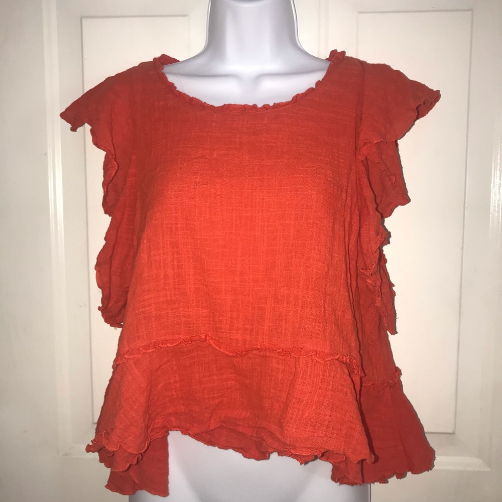 Med Anthropologie Maeve Ruffle Crop Top